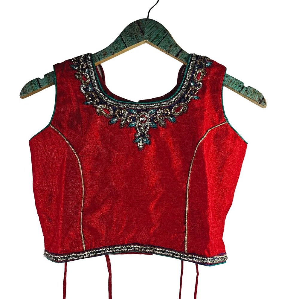 Choli for Kids, Red & Teal Top, Girls, NEW! NWOT, BEAUTIFUL! Stones, Beads!